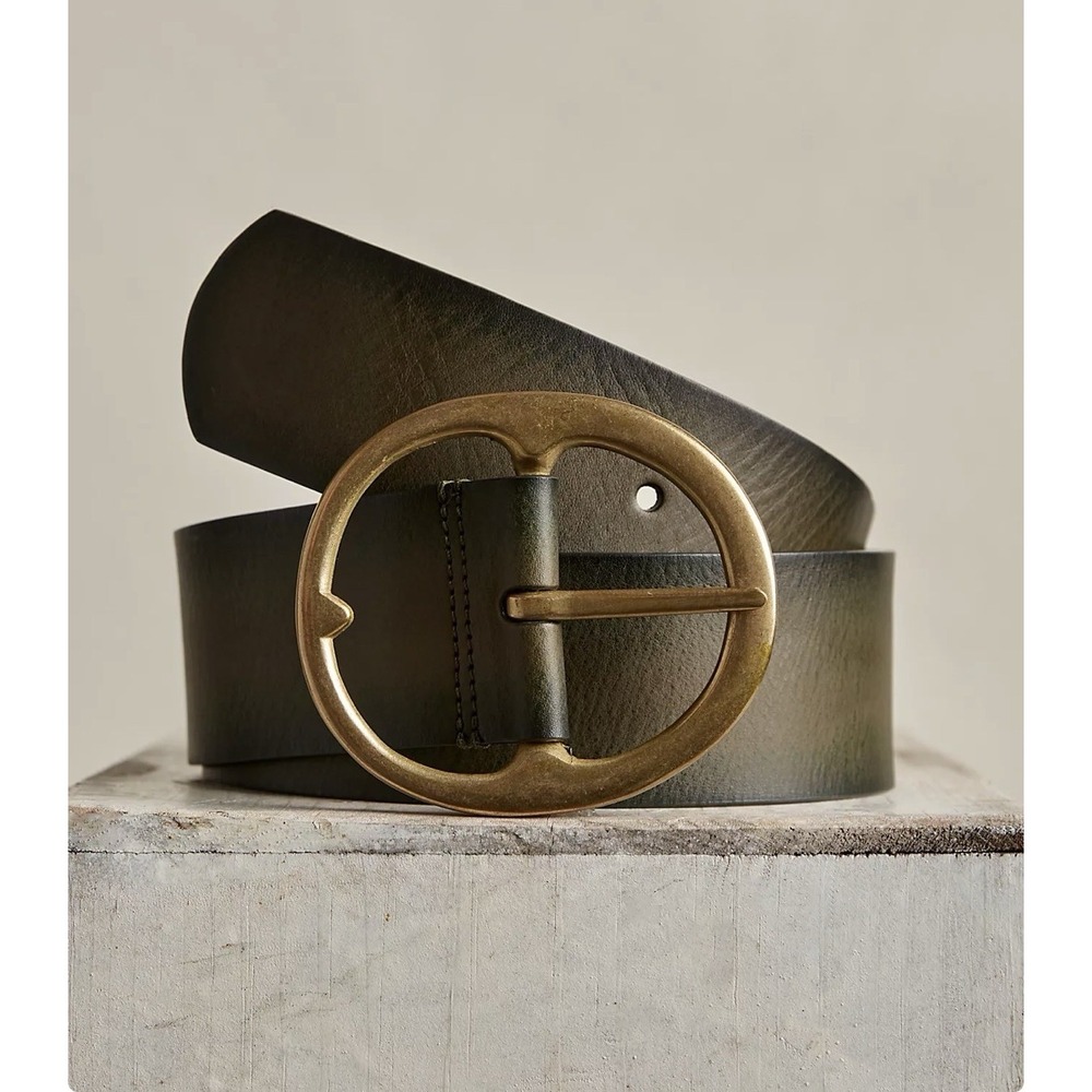 NWT Free People Brando Leather Hip Belt Bronze Buckle Women's Large Cork Green